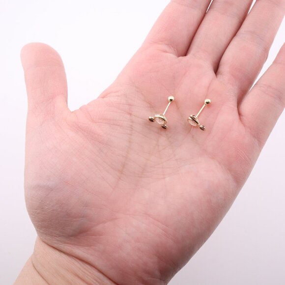 Women's 14k Gold Mickey Mouse Novelty Black CZ Mini Stud Earrings Screw Post *** - Picture 9 of 9